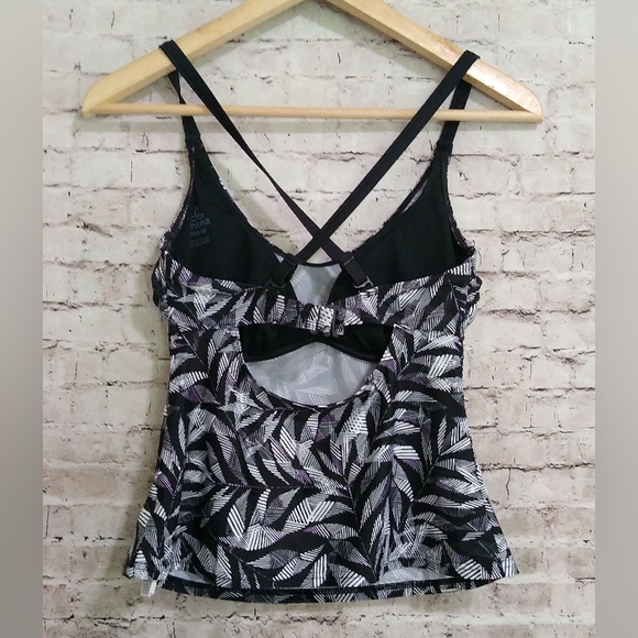 prAna Tankini Top Black Marina Floral Print XS 32D - Picture 2 of 6